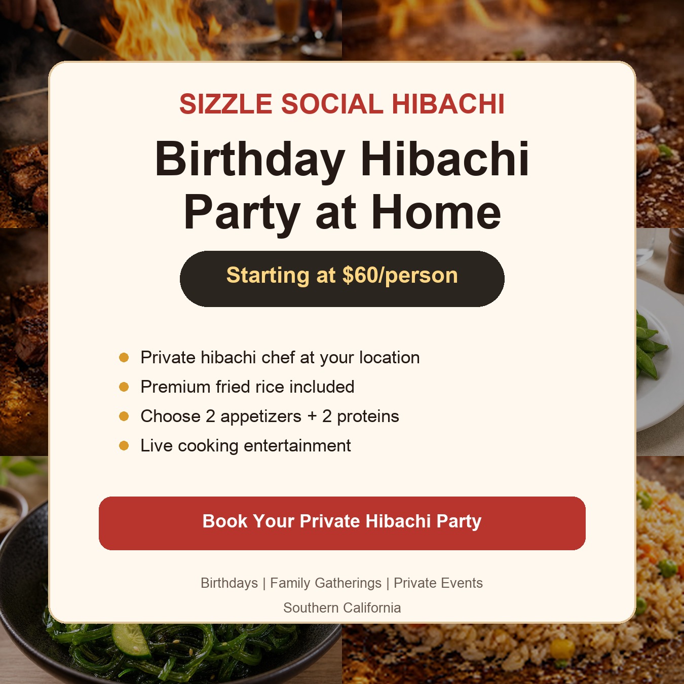 Los Angeles birthday hibachi party package